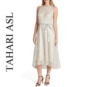NWT Tahari ASL Embroidered Lace Hi-Low Midi Dress